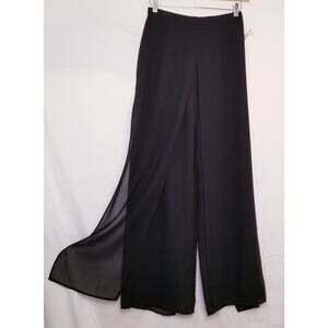 NWOT's-J R Nites/Caliendo Black Sheer Wide Leg Chiffon Pants Sheer Overlay Sz 8